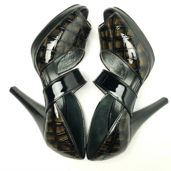 Laurel Exotic croc Skin Slingback Platform Peep Toe Heels EU 37 - Picture 1 of 16